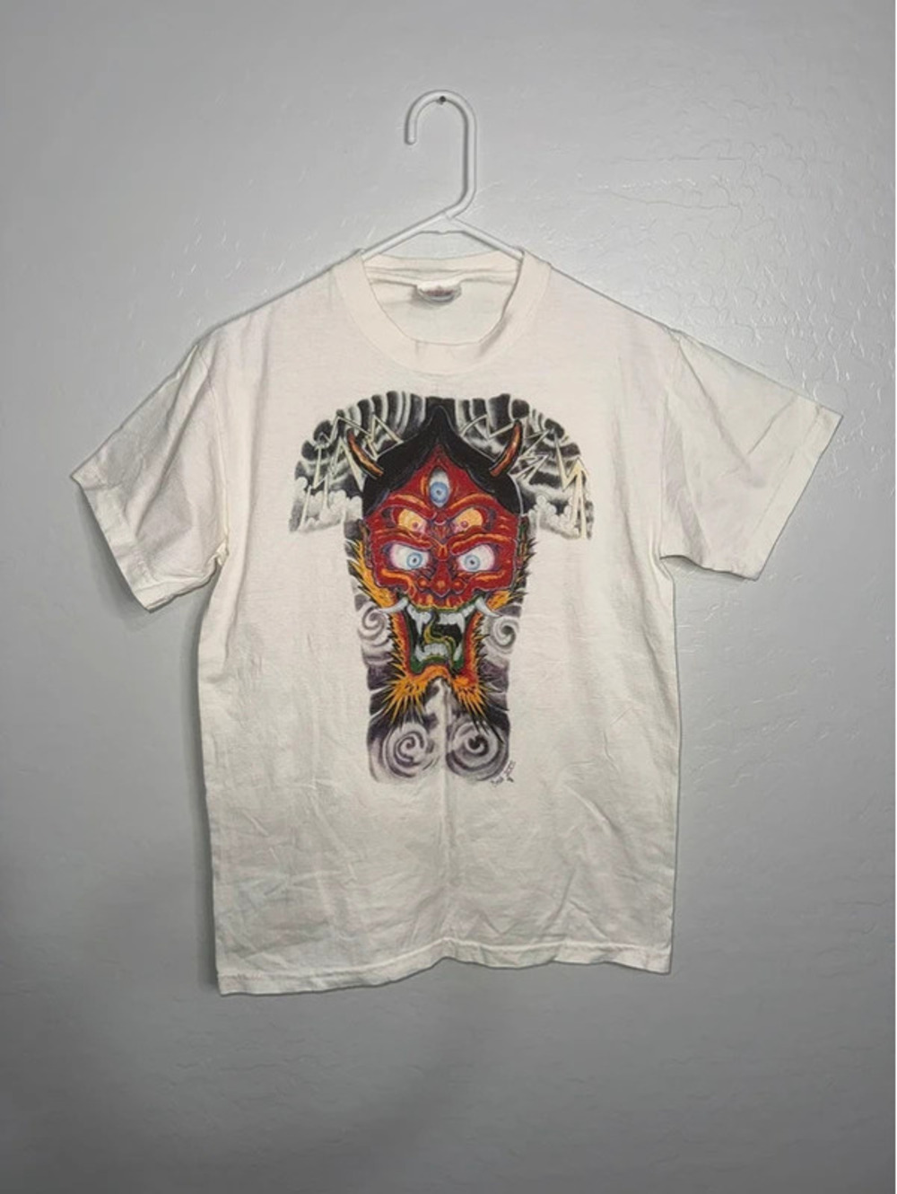 Vintage Hanes Tee Custom Art Oni Multi Eye Demon Horns Y2K Grunge Small